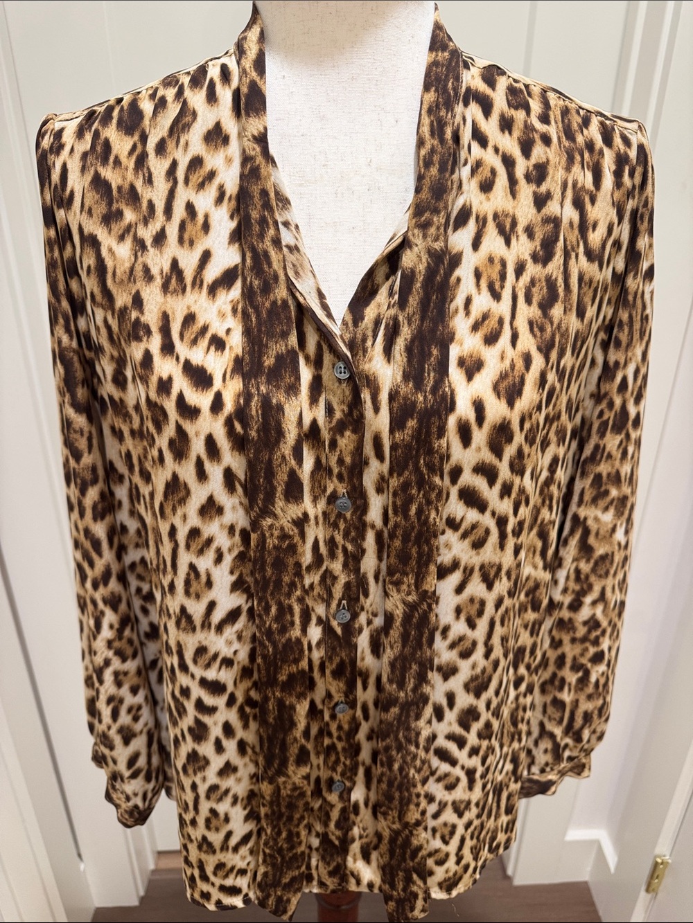 J. Crew Leopard Print Tie-Neck Blouse - Picture 4 of 7